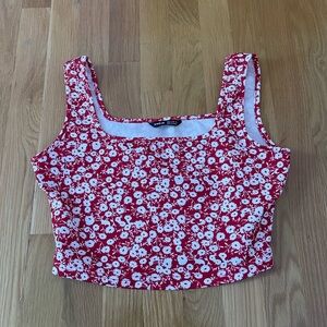 Red floral crop top